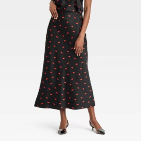A New Day Black A-Line Skirt with Red Lip Print - Picture 1 of 4